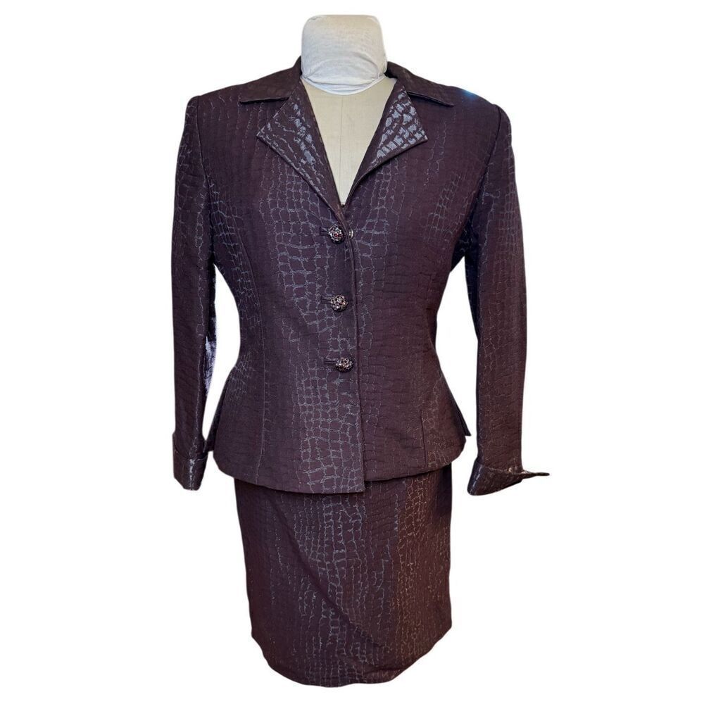 High Point Women’s Suit 2-Piece Burgundy Reptile Jeweled Buttons Sz. 12 Career
